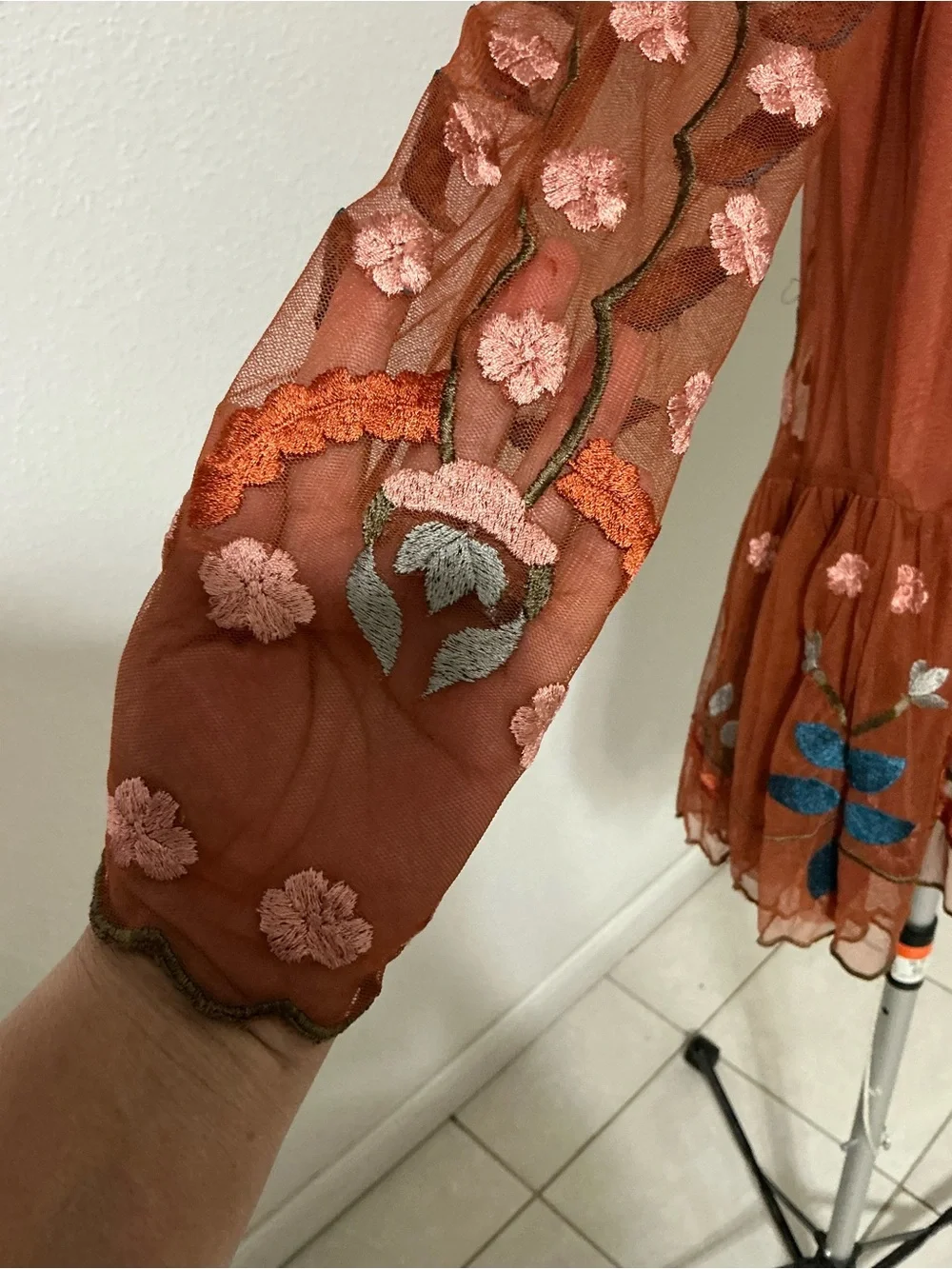 EUC Free People Hearts are Wild Burnt Orange Embroidered Dress Small